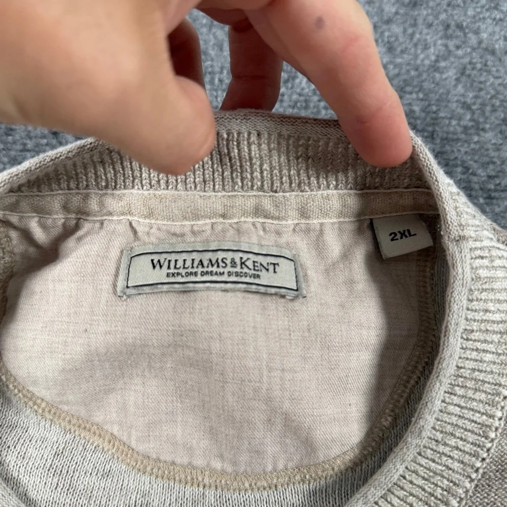 Williams & Kent Sweater Mens 2XL Tan Linen Cotton Knit Crewneck Pullover Ribbed
